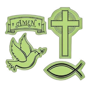 Inkadinkado Rubber Stamps that Cling Religious 4 Stamps Cross, Amen, Dove, Fish